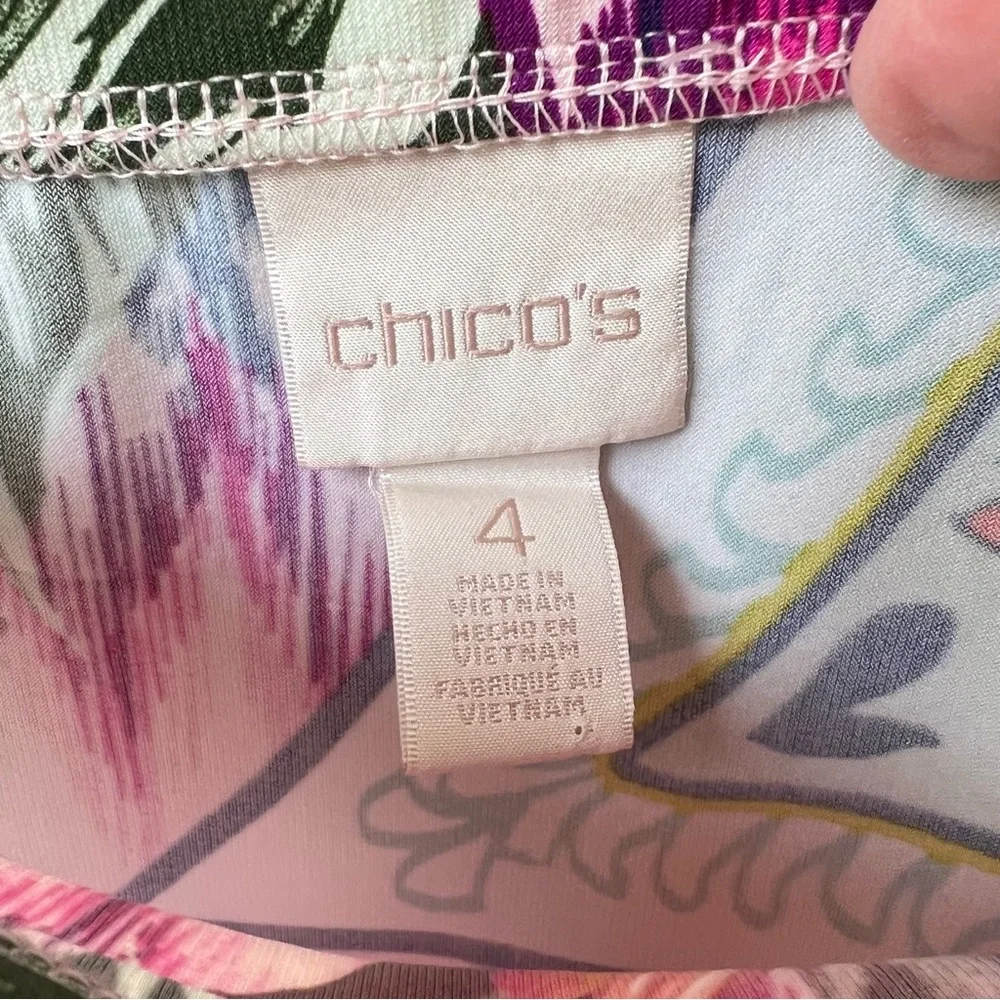 CHICO’S FLOWY TROPICAL FLORAL SUMMER LONG SKIRT ELASTIC WAISTBAND SIZE XXL